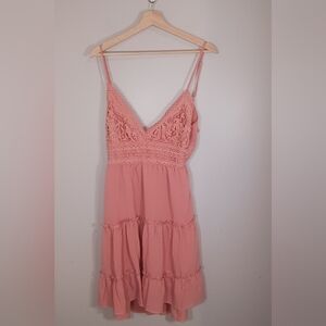 Ecowish‎ Coquette Feminine Romantic Lace Tiered Dress Women's Size L